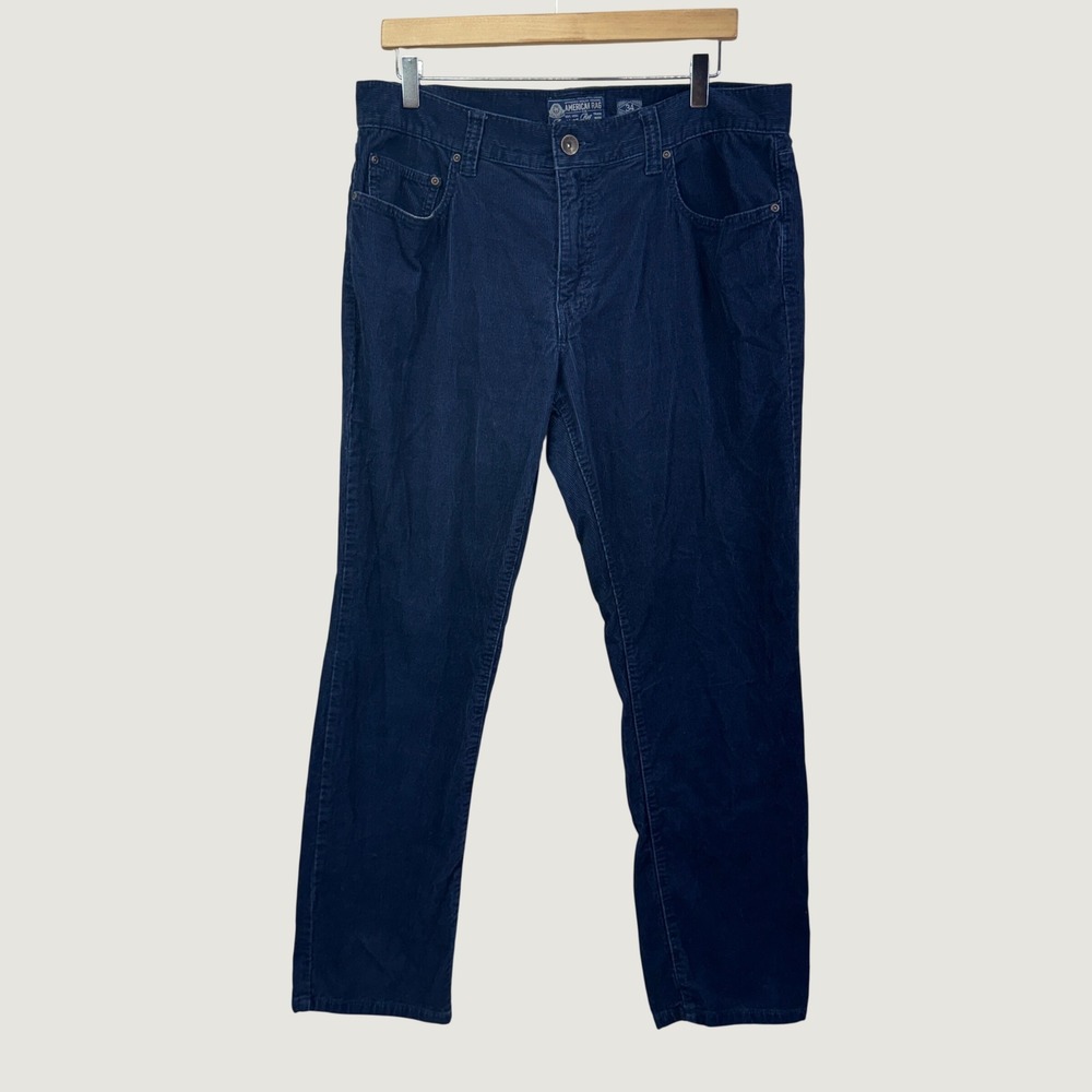 American Rag Mens Corduroy Pants 100% Cotton Straight Leg Navy Blue 34x30